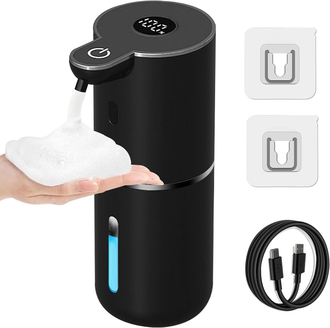 OHIFAST Automatic Foaming Soap Dispenser Touchless, USB Rechargeable Smart Hand Soap Dispenser, 6-Level Adjustable, 12.8oz/380mL, Compatible with Thick Thin Dish Soap for Bathroom Kitchen-Black