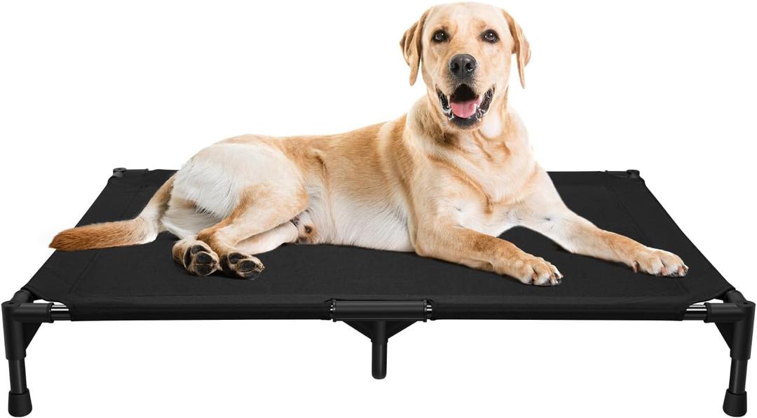 Love&go Elevated Dog Bed with Metal Frame, Cooling Raised Pet Cot for Dog and Cat (M - Black, Medium-29.9x19.5x5.5 inch)