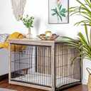 DWANTON Dog Crate Furniture with Cushion, Wooden Kennel Table with Double Doors, Indoor Dog House, Large Size, Greige, 38.5"L x 25.6"W x 26.8"H 