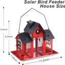 Solar Bird Feeders House for Outside Hanging, Metal Wild Bird Feeder for Outdoors, Large Cardinal Bird Feeder Birdhouses Squirrel Proof (Red)