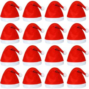 Elcoho 20 Pack Santa Red Hat Short Plush with White Cuffs Non-Woven Fabric Christmas Hat Santa Hat for Adults (Red) (Red)