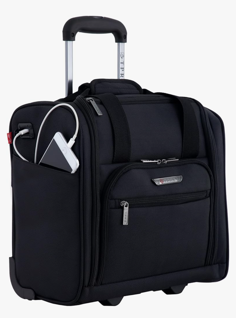 TPRC Smart Under Seat Carry-On Luggage with USB Charging Port, Black, Underseater 15-Inch