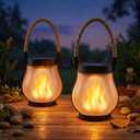 Solar Lanterns Outdoor Waterproof 2 Pack, Outdoor Solar Lanterns with Flickering Flame Effect, USB-C & Solar Charging, Auto Dusk to Dawn, Hanging Light for Garden Patio Yard