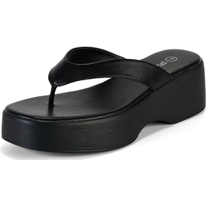 Yavero Women's Platform Flip Flop Sandals Comfortable Wedge Thong Sandals with Square Toe, Casual Summer Sandals Black 6.5