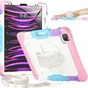 Timecity for iPad Pro 12.9 Case 6th/5th/4th/3rd Gen, 360 Rotating Stand, Pencil Holder & Wireless Charging, Shockproof with Screen Protector & Shoulder Strap - for Designers & Professionals-Pink Camo