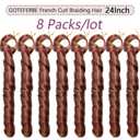 French Curl Crochet Braiding Hair Synthetic French Curl Crochet Hair Extensions for Black Women Lightweight Pre Stretched Bouncy Hair for Braids #30 Color 24 Inch