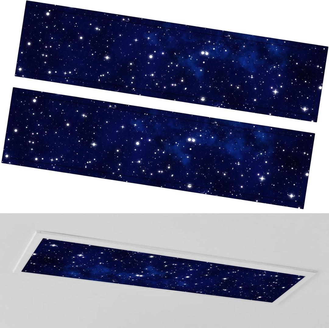 2 Pcs 1 x 4 Feet Fluorescent Covers for Ceiling Lights Magnetic Ceiling Light Cover with 8 Magnets for School Classroom Home Office Drop Lamp Decor (Starry)
