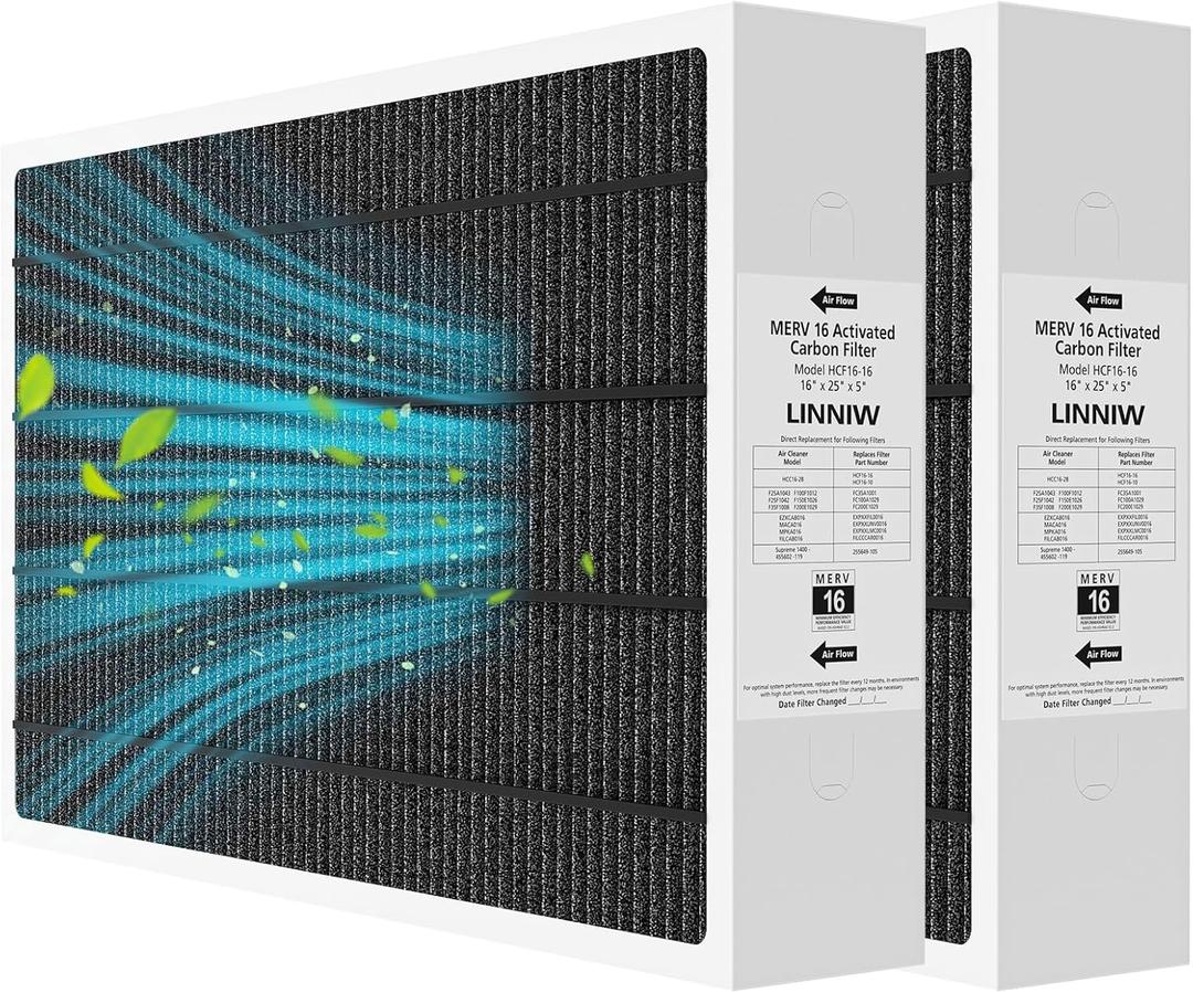2 Pack X6672 16x25x5 MERV 16 Filter Compatible with Lennox X6672 and Lennox HCC16-28 Healthy Climate Carbon Clean MERV 16 Home Furnace Filter for HVAC System, Part Number HCF16-16, HCF16-10