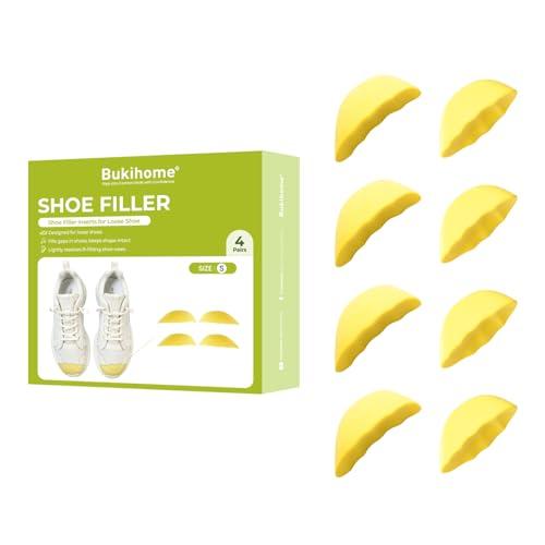 Bukihome Shoe Filler Insert - 4 Pairs Shoe Filler for Too Big Shoes, Heel Cushions for Women, Toe Inserts, Size Reducer Make Shoes Fit, Cushions for Women, Yellow, S