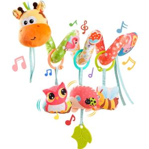 Jollybaby Crib Stroller Car Seat Toys for Baby 0-3-6-9-12 Months, Tummy Time Hanging Sensory Toy for Newborn with Music Box, Spiral Carseat Toy for Infant Boy Girl Gift