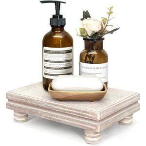 EOSAHR Decorative Tray Wood Pedestal Stand  Farmhouse Wooden Tray for Soap Holder & Bathroom Accessories - Kitchen Essentials & Bathroom Organizer for Home Decor (Natural Wood)