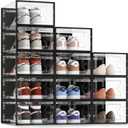 SEE SRPING XX-Large Shoe Storage Box Fit Size 14, Clear Plastic Stackable Shoe Organizer for Closet, Shoe Rack Sneaker Containers Bins Holders, Drawer Organize Unit, 12 Pack Black