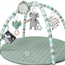 Blissful Diary Baby Play Gym Mat, Tummy Time Mat with 6 Detachable Toys for Stage-Based Sensory & Motor Skill Development, Baby Activity Mat Easy to Install & Clean, Baby Essentials Gift, Sage Green