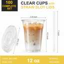 VITEVER 100 Sets - 12oz Clear Plastic Cups with Lids and Straws, Disposable Cups for Iced Coffee, Smoothie, Milkshake, Cold Drinks