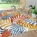JONATHAN Y AMC100B-5 Tropics Palm Leaves Indoor Outdoor Area Rug Bohemian Floral Easy Cleaning High Traffic Bedroom Kitchen Backyard Patio Porch Non Shedding, 5 X 8, Cream/Orange (5'3" x 7'6" (Rectangular))