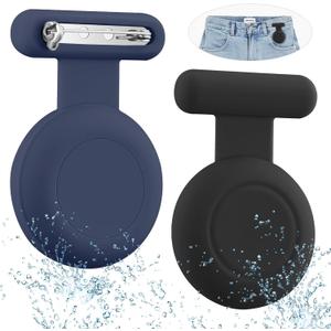 5 x Waterproof Holder Compatible with AirTag for Kids (2 Pack), Hidden Case with Pin, GPS Tracker Clip Compatible with Apple Air Tag, Suitable for Toddlers, Children, Elderly, Clothing, Backpack, Luggage (Black/Navy Blue)