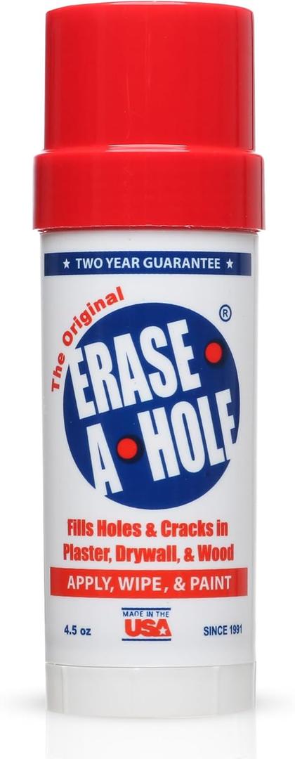 Erase-A-Hole Wall Repair Stick  Quick-Dry Nail & Screw Hole Filler for Drywall, Wood & Plaster  No Sand Spackle Alternative, Paintable Putty, 4.5 oz
