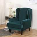 MIFXIN Wingback Chair Slipcover 2-Piece Velvet Stretch Wing Chair Slipcovers with Cushion Cover Removable Washable Armchair Furniture Protector for Living Room Kids Pets (Deep Teal)