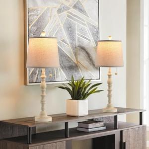 Terpsichore Lamps for Living Room Modern Farmhouse Table Lamp Bedside Reading Lamps Set of 2 Night Stands Bedroom Night Lamp, With Fabric Lamp Shade (White, High 26.25 Inch)