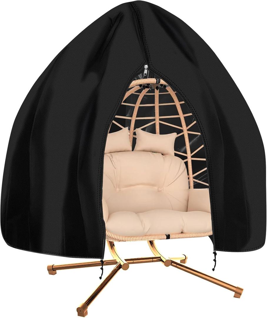 90x78 Patio Double Egg Chair Covers Waterproof & UV Resistant, Heavy-Duty Zippered Cover for Outdoor Egg Swing Chairs, Hanging Chairs, All-Weather Protection for Garden, Poolside Owners (Black)
