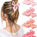 4 PCS Bow Hair Clips Bow Claw Clip for Women, Large Hair Claw Clips for Thin Thick Long Hair Cute Nonslip Bows(Cute Pink Series)