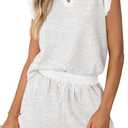 MEROKEETY Women's Summer Two Piece Short Sets Ruffle Sleeve V Neck Cute Tops Matching Lounge Outfits (Gray, S)