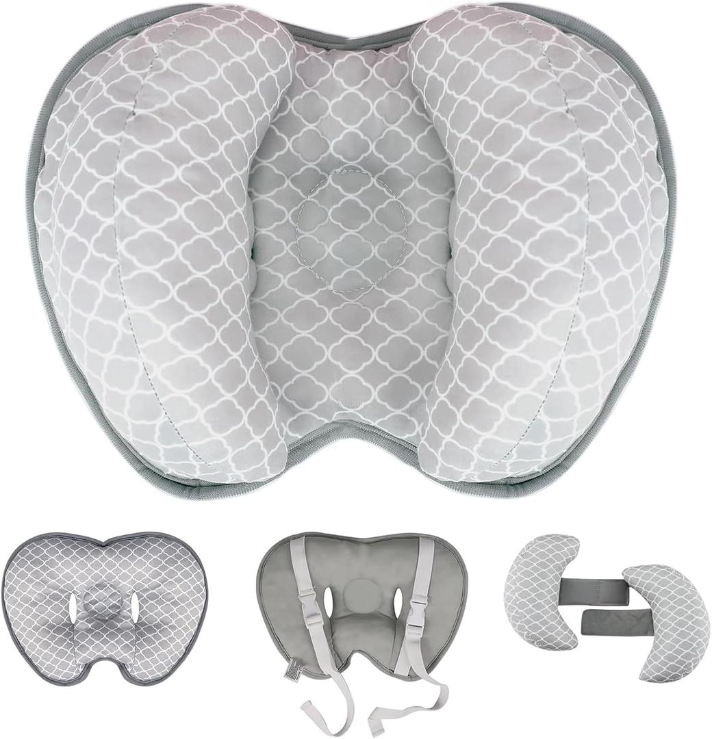 KAKIBLIN Baby Neck Pillow for Head, 2 in 1 Travel Pillow Baby Car Seat Head Support Banana Neck Pillows for Infants Small Boys and Girls, Support for Stroller,White Cloud