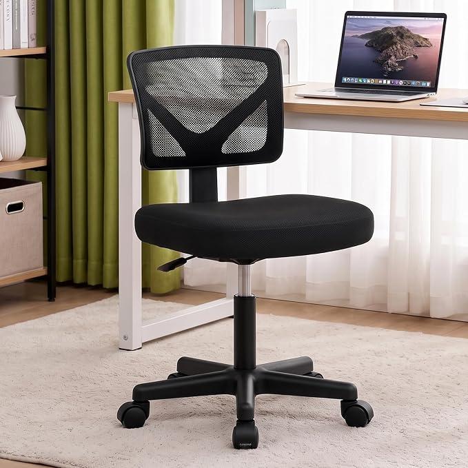 DUMOS Armless Small Desk Chairs, Ergonomic Home Office Mesh Chairs
Adjustable Mid Back, Swivel Rolling Task, Computer Work Vanity Small Spaces, New Black