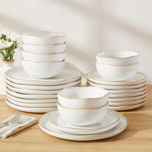Stoneware Dinnerware Sets for 8, 24Pcs Ceramic Plates and Bowls Sets