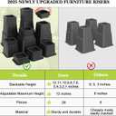 28 PCS Bed Risers 12 Inch Heavy Duty, Adjustable Furniture Risers up to 12 Inch Lift 12 Heights Options 1, 2, 3, 4, 5, 6, 7, 8, 9, 10, 11, 12 Inch for Couch, Sofa, Table Bed Frame Legs Dorm, Black