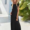 Zeagoo Summer Dresses for Women 2026 Long Maxi Sundresses Loose Split Wrinkle-Free Beach Travel Vacation Clothes (Black, XXL)
