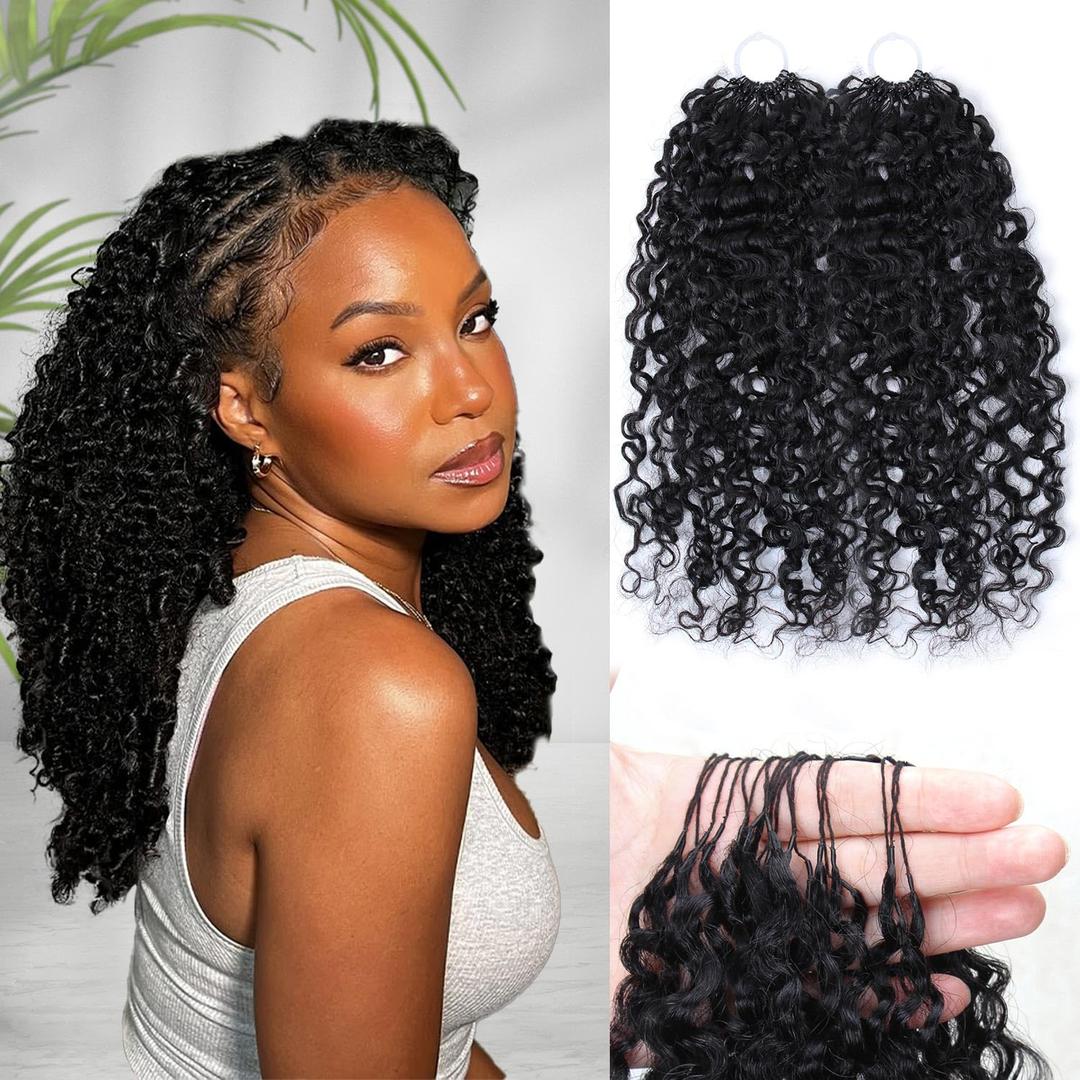 Afro Kinky-Curly Feather Crochet Human Hair Extensions Miracle Knots Human Hair Crochet Bundles Pre-Separated for Women Natural Color 18 Inch 60g
