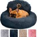 PetJett Small Dog Bed - 23'' Round Dog Beds, Calming Anti-Slip & Washable Puppy Bed - Super Soft Fluffy Plush Faux Fur Pet Bed, Anti-Anxiety Premium Comfort Donut Bed, Fits Dogs upto 25 lbs, Dark Gray