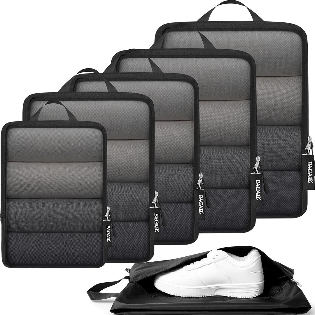 BAGAIL 4 Set/6 Set Ultralight Compression Packing Cubes Packing Organizer for Travel Accessories Luggage Suitcase Backpack (6-Jet Black)