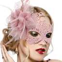 Zinniday Lace Masquerade Masks for Women - Halloween Elegant Venetian Flower Mask 1920s 50s Party Eyemask for Woman