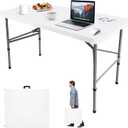 Camp Field 4FT Folding Table, Portable Heavy Duty Rectangular Folding Utility Table Quick Setup Indoor & Outdoor Table for Camping, Picnic, Parties & Events. (White, 4FT)
