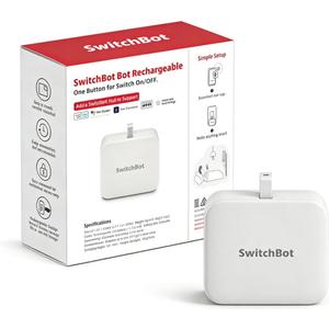 SwitchBot Rechargeable Smart Switch Button Pusher (Bluetooth)  Fingerbot for Rocker/One-Way Buttons, App Timer Control, No Wiring, Optional Hub for Voice/Remote, White
