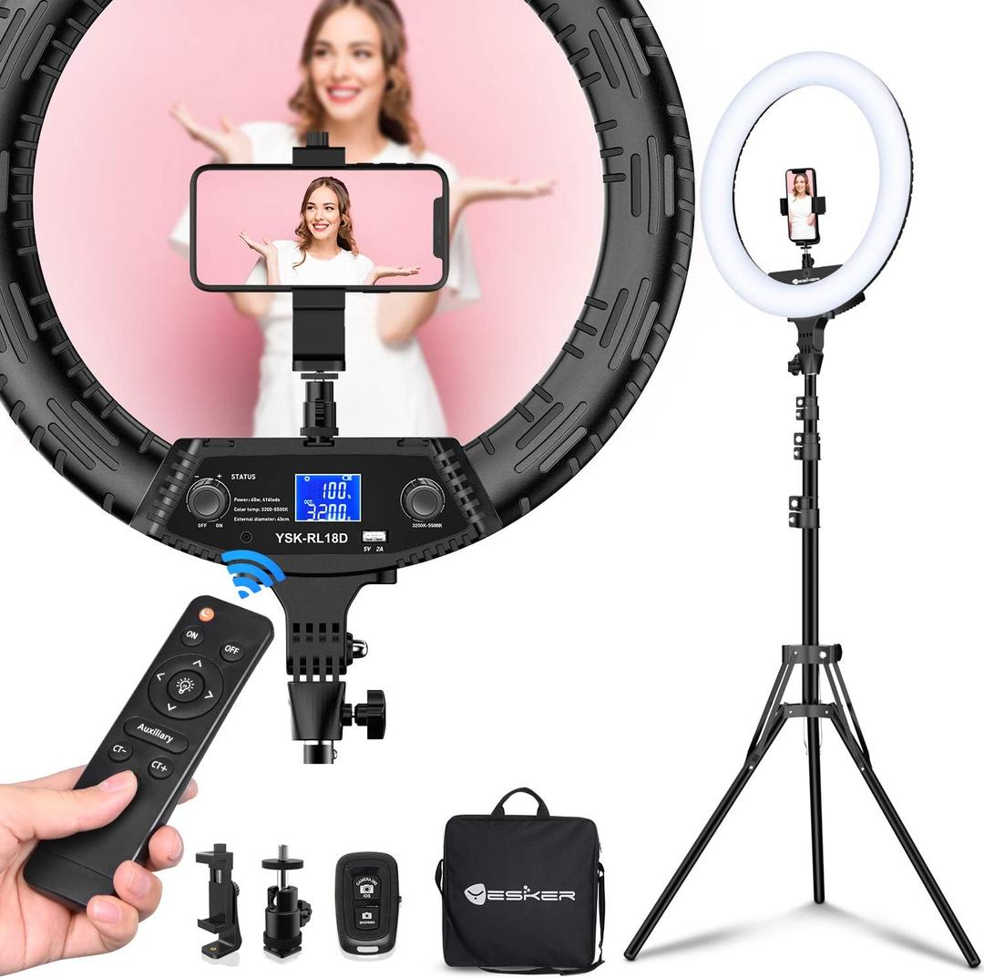 Weeylite WE-10 18 Inch Ring Light, RGB Light Ring with Tripod Stand & Phone Holder, Remote/APP Control, Dimmable 2500K-8500K CRI95 Circle Selfie Light for Live Stream Makeup Selfie Video Tiktok