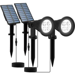 Solar Powered LED Spot Light, T-SUNUS 2 in 1 Installation Separated Panel and Light, IP65 Waterproof Outdoor Landscape Security Lighting for Patio,Yard,Garden,Driveway,Stair (2Pack White-6000K)