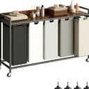 Laundry Hamper with Shelf, Laundry Basket 5 Section, Laundry Sorter with Pull-Out Removable Large 5 Color Bags and Movable Wheels, Metal Frame, 5 x 15.87 Gallons (60L), Rustic Brown PF08XLN