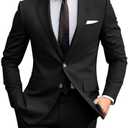 Amyox Men's Slim Fit 2 Piece Suit, Two Button Solid Suit Jacket Pants Set, Wedding Prom Suit Size XS