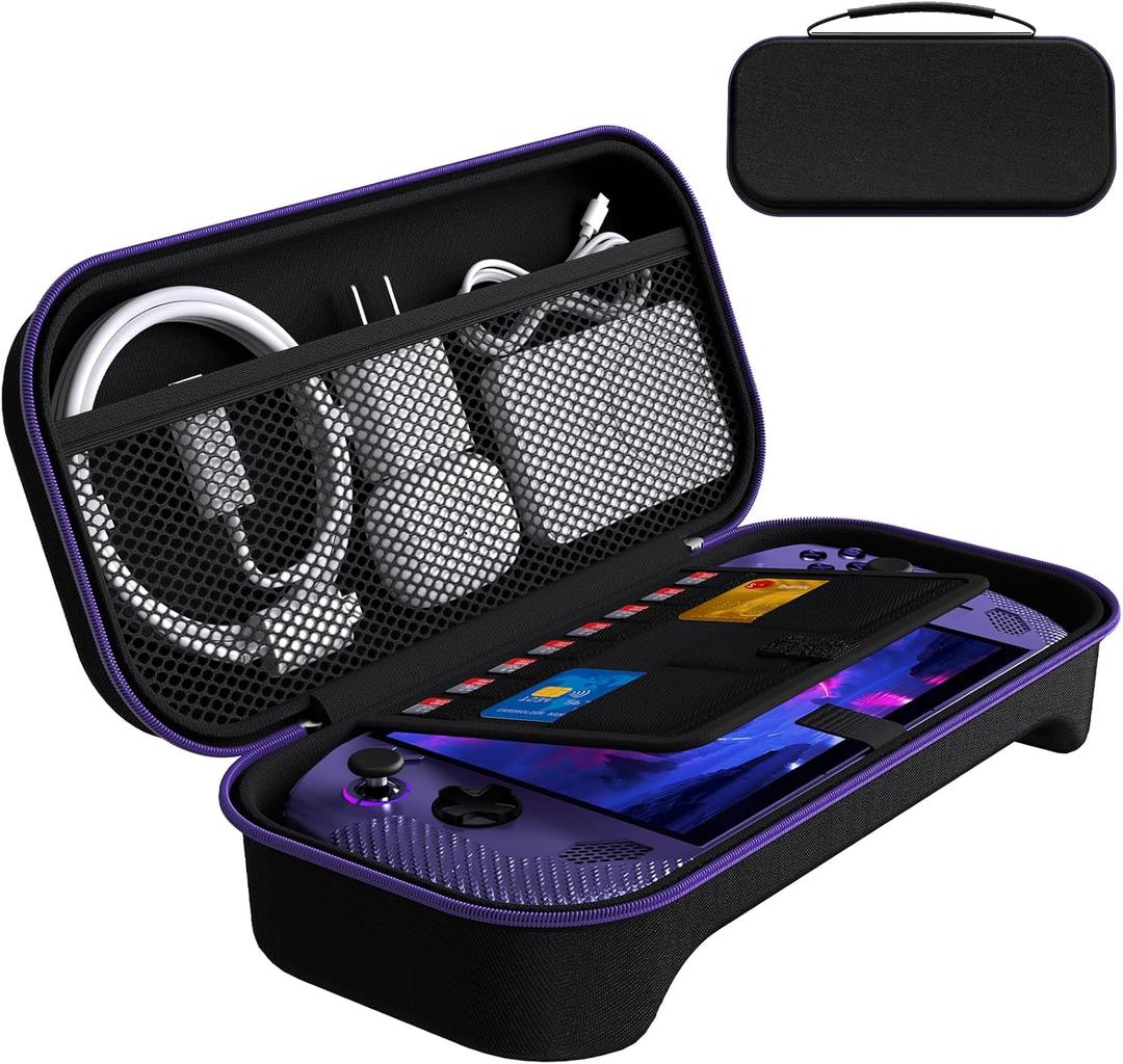 ivoler Carrying Case for lenovo legion go S 2025, Portable Hard Shell Pouch Travel Bag Built-in Gaming Charger Dock Storage, Holds 8 MicroSD and 2 Credit Sized Cards -Black