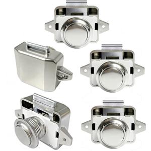5 PCS Push Button Pull Catch Lock RV Camper Cabinet Door Drawer Latch, Brushed Nickel Boat Cupboard Latch Push to Open Locks Closures for Yachts, Camper(ABS Body & Zinc Alloy)