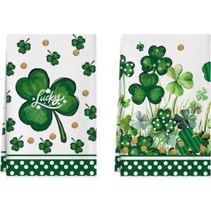 XCHI Lucky Watercolor Green Shamrocks Clovers Coins St. Patrick's Day Kitchen Towels Dish Towels 18x26 Inch Home Kitchen Decorations Hand Towels Set of 2 Drying Dishcloth