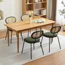 GarveeHome Dining Chairs Set of 4, Mid-Century Modern Velvet Upholstered Dining Room Chairs with Rattan Backrest & Sturdy Metal Legs, Perfect for Kitchen, Living Room, Reception, Green