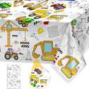 Giant Construction Party Coloring Tablecloth for Kids - Huge Construction Theme Table Cover Large Dump Truck Vehicle Painting Poster for Children Birthday Party Supplies 54x108 Inch