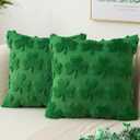 Kevin Textile St. Patrick's Day Pillow Covers 18 x 18 Inch Pack of 2 Soft Faux Fur Green Shamrock Decorative Lucky Clover Throw Pillowcase for Spring Home Bed Sofa Couch Green