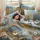 Secgo Queen Comforter Set for Bed - 100% Cotton Quilts Queen Size, Green, Sage Bedspreads (90 * 98 Inch) with 2 Pillow Shams, Patchwork Reversible Lightweight Bedding