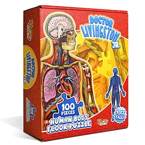 Human Anatomy Kids Floor Puzzle - Dr Livingston Jr's 100-Piece Full Body Jigsaw Puzzle - 4 FT Medically Accurate Floor Puzzles for Kids Ages 6-8, 4-8, 8-10 - Educational Toys for Children, Toddlers