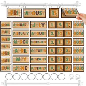 Cinrobiye Woodland Flip Calendar for Classroom 20252030,Bulletin Board Calendar Chart Set with 56 Date Cards Adjustable Rod for Teachers Homeschool Learning Wall Decor Back to School Supplies